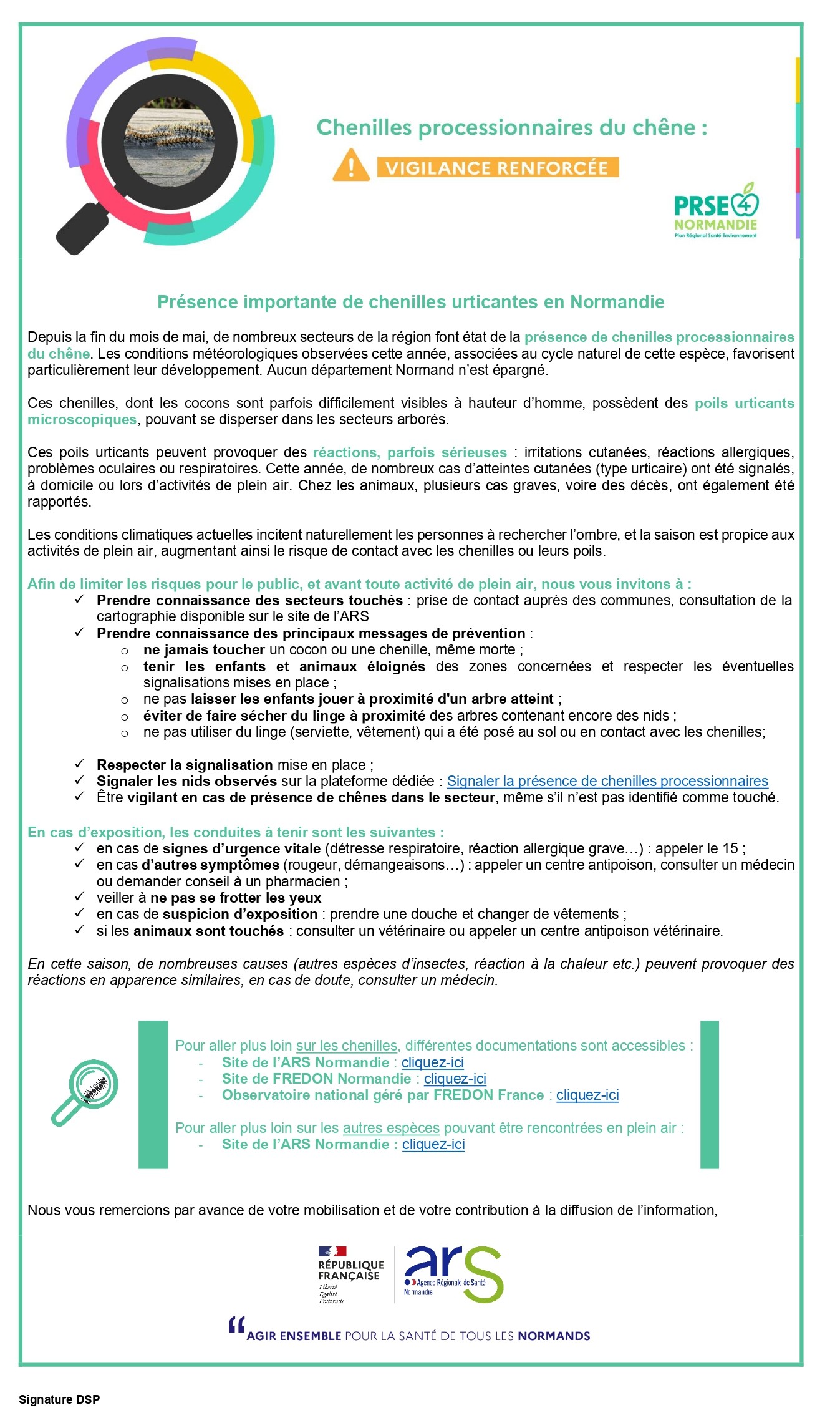 ARS - Message chenilles urticantes