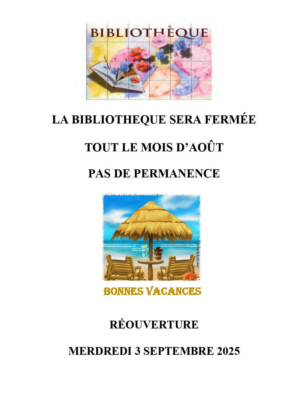 Affiche fermeture bibliothèque