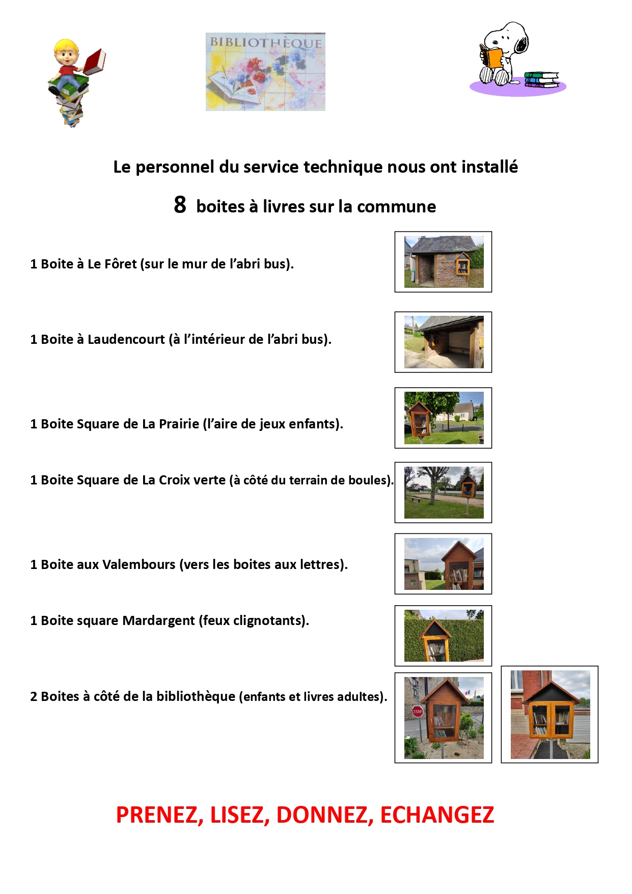 Emplacements boite à livres