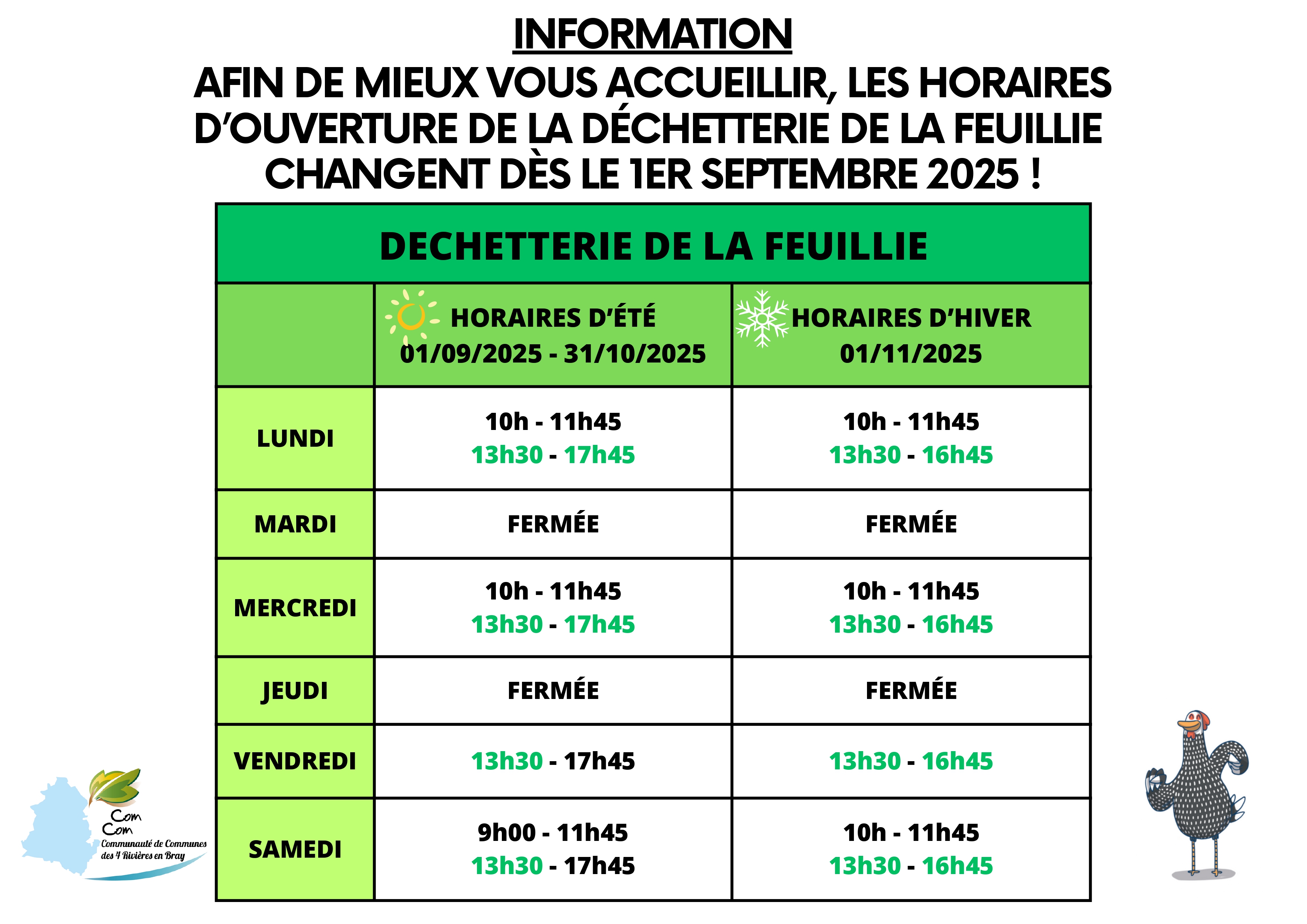 Nouveaux horaires déchetterie La Feuillie