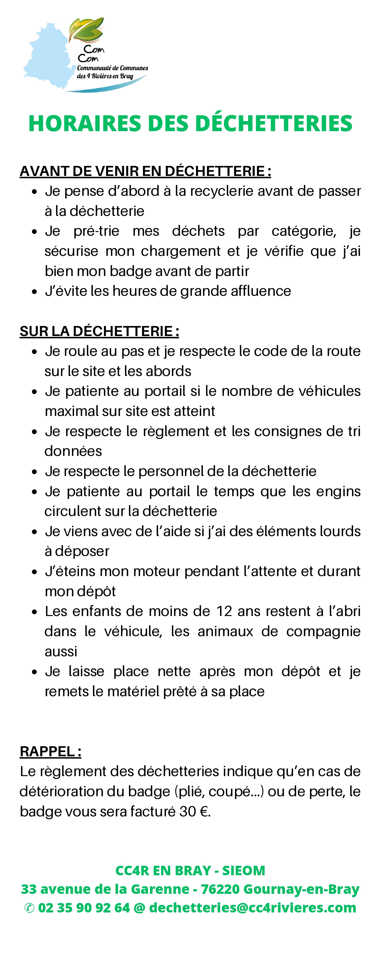 Consignes déchetterie