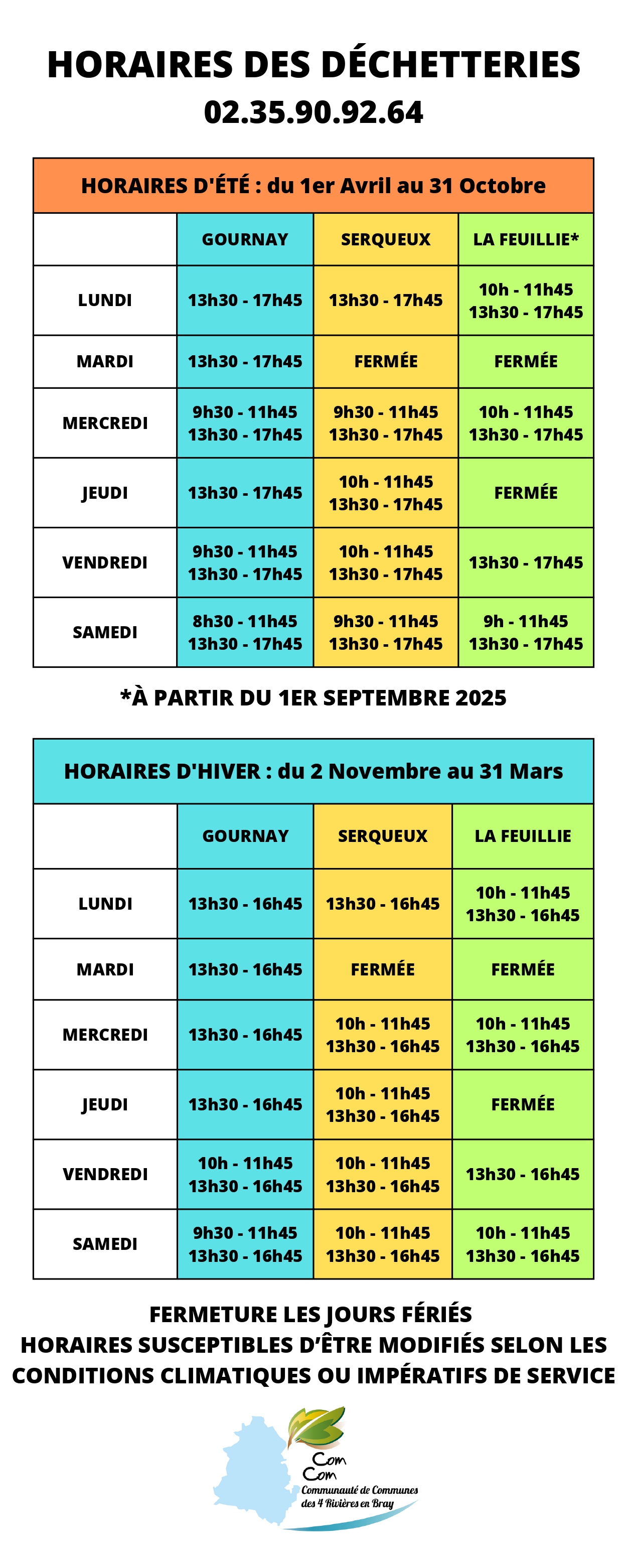 Horaires déchetteries