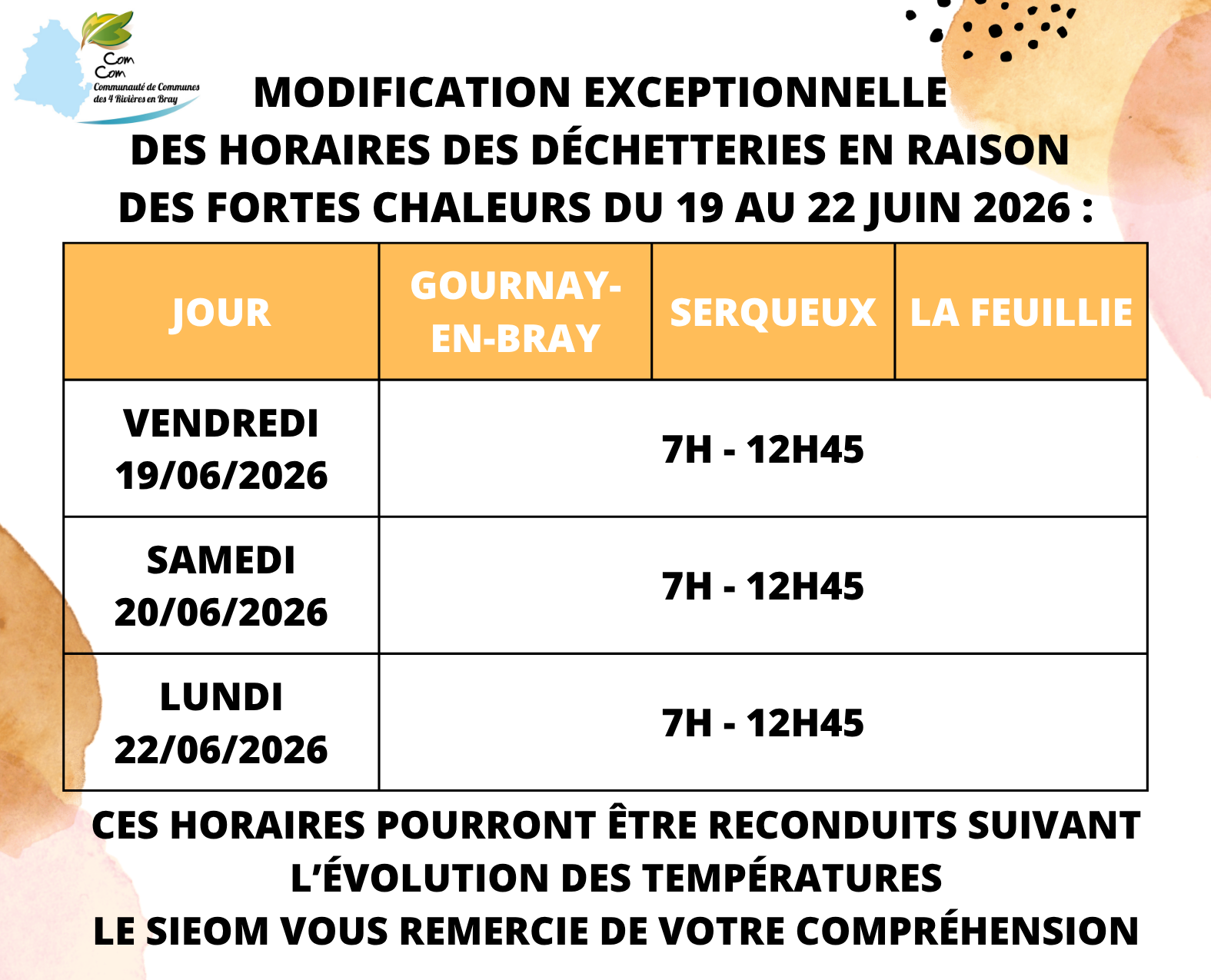 Horaires déchetterie