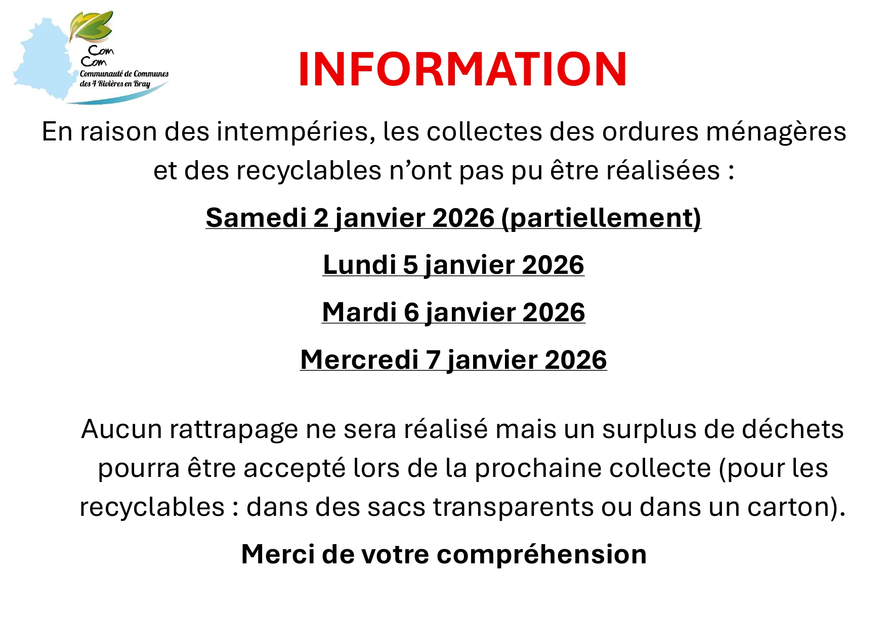 affiche suite collectes intempéries