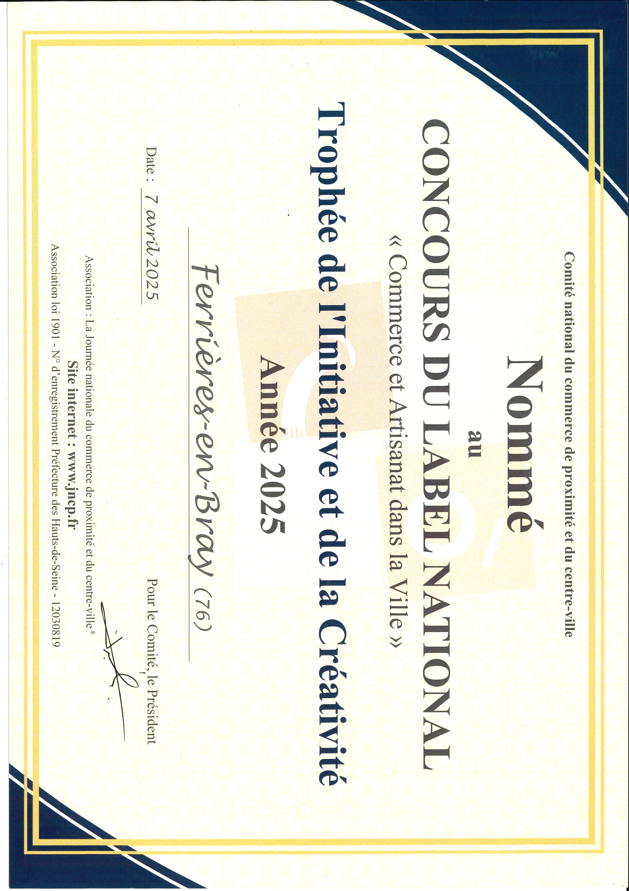 Diplôme Nomination trophée Initiative et créativité