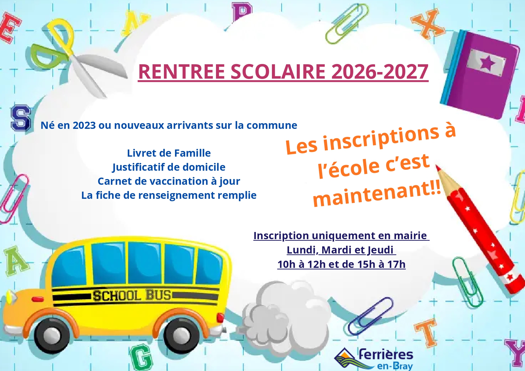 Affiche inscriptions scolaires