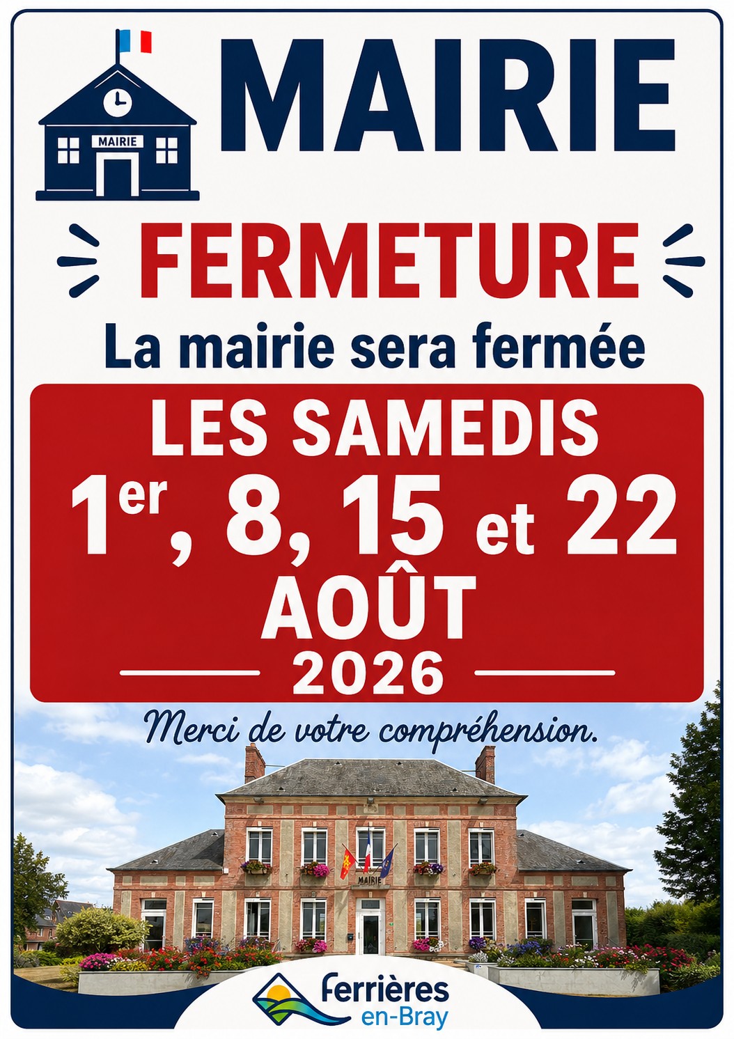 Fermetures mairie samedis août