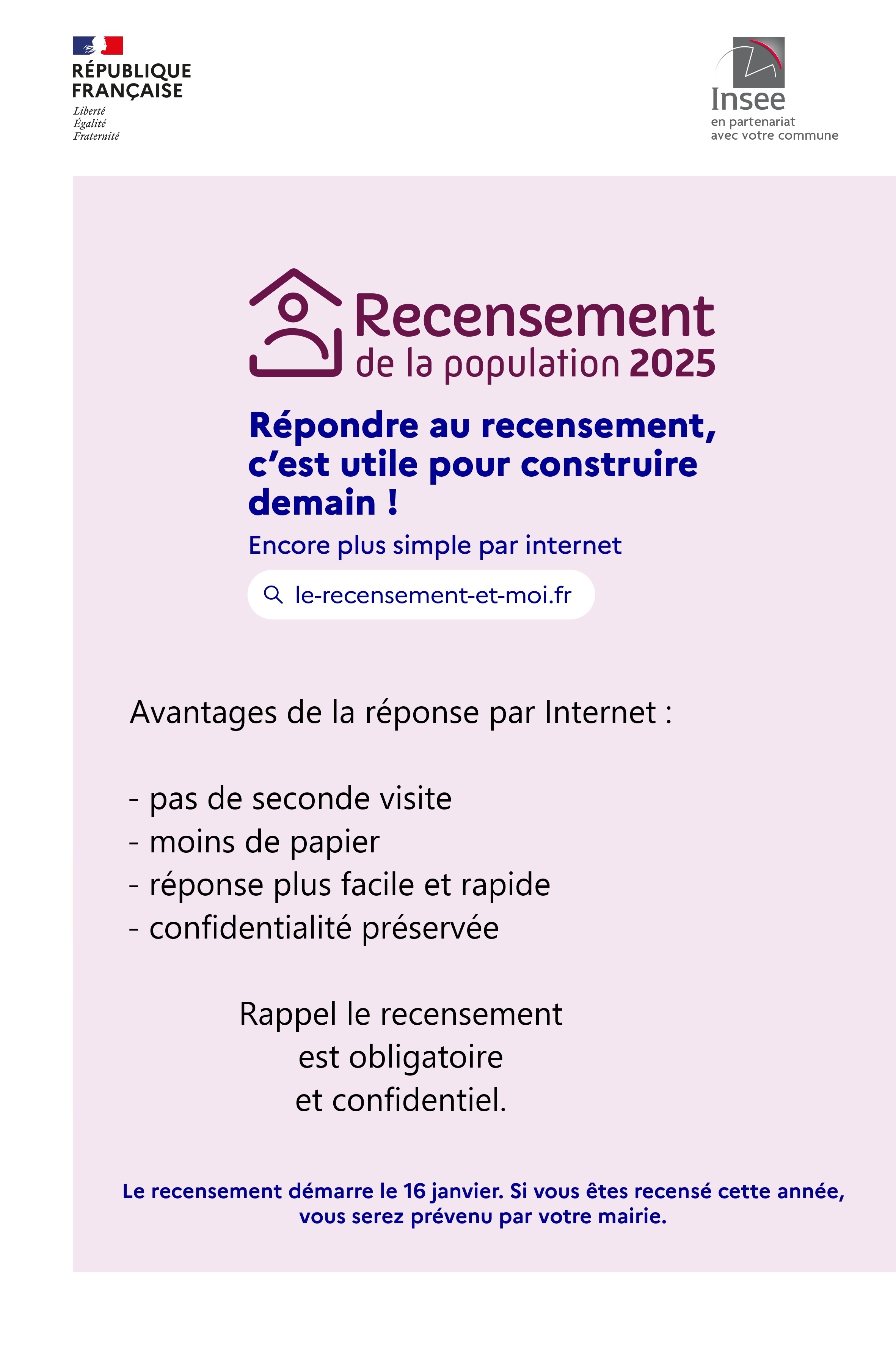 Affiche recensement réponse internet