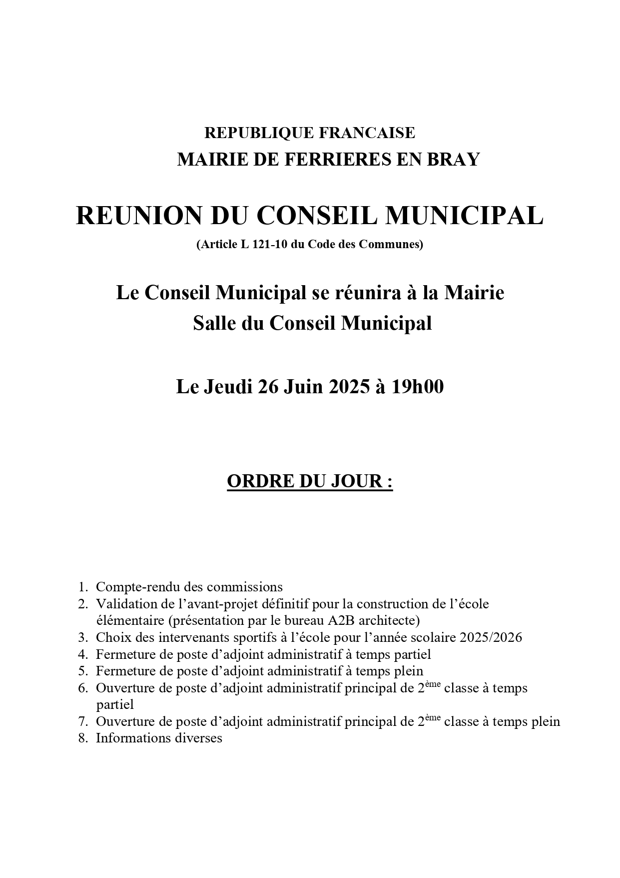 Affiche conseil du 26/06/2025