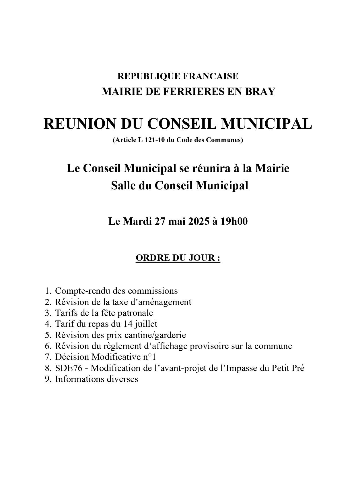 Affiche Conseil Municipal 27-05-2025