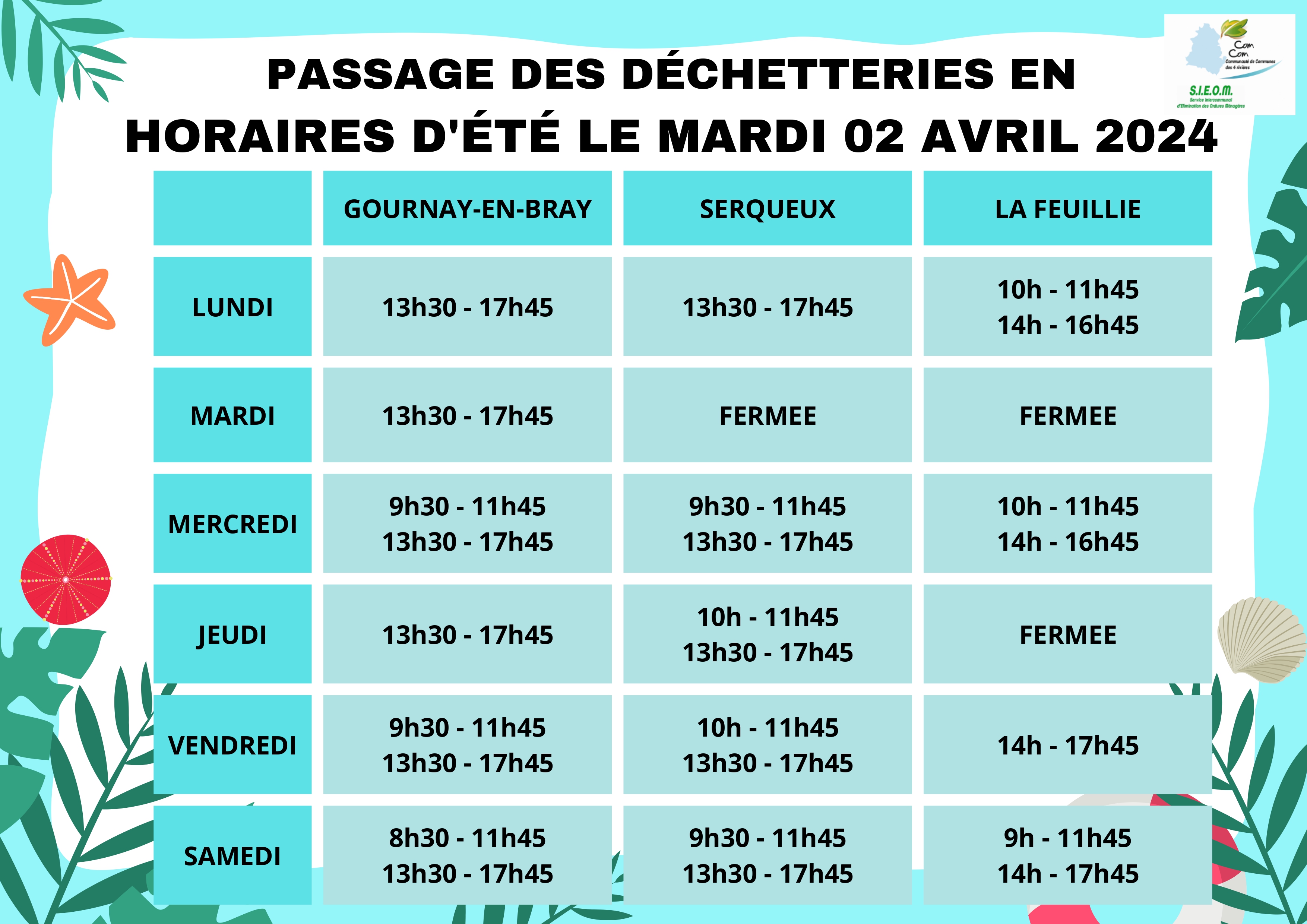 Horaires été dechetterie