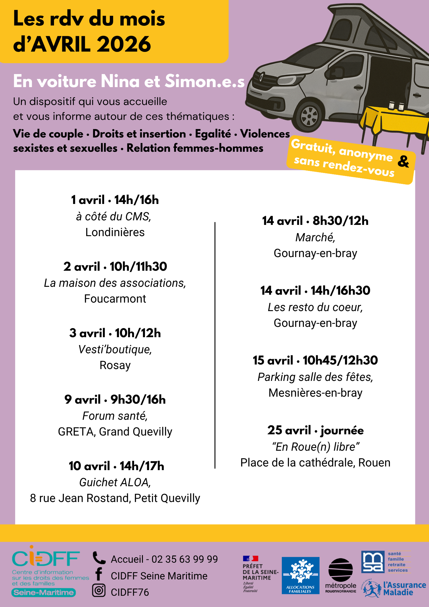 CIDFF - Planning avril 2026