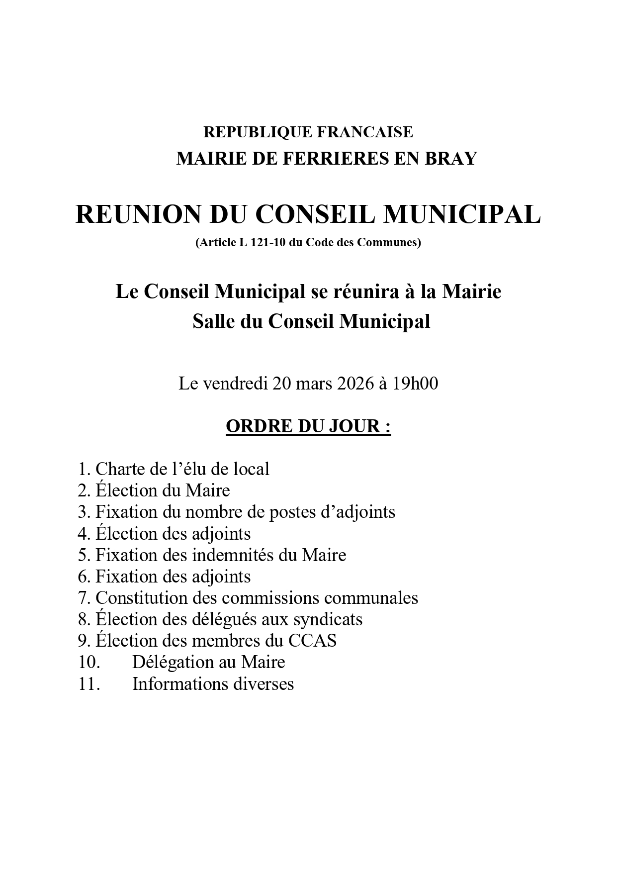 Affiche Conseil Municipal 20/03/2026