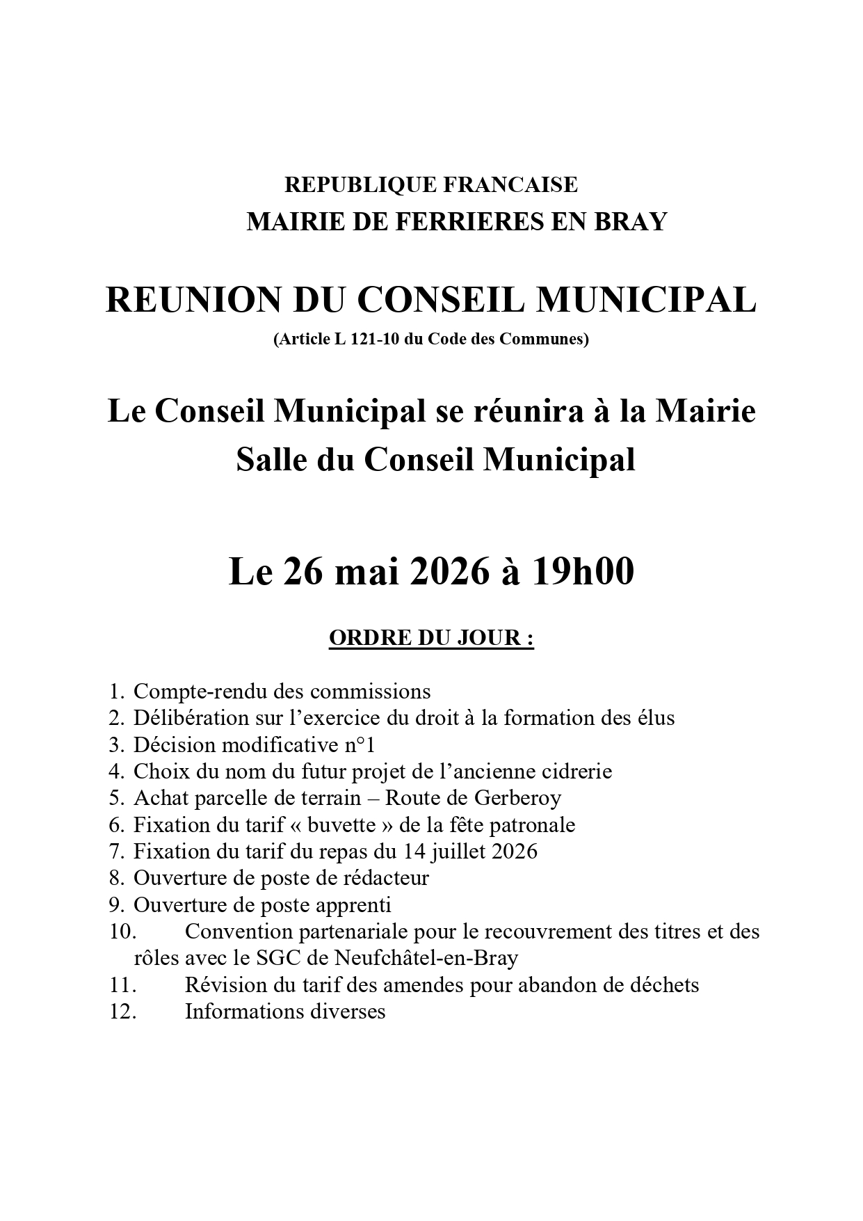 Conseil Municipal du 26 mai 2026