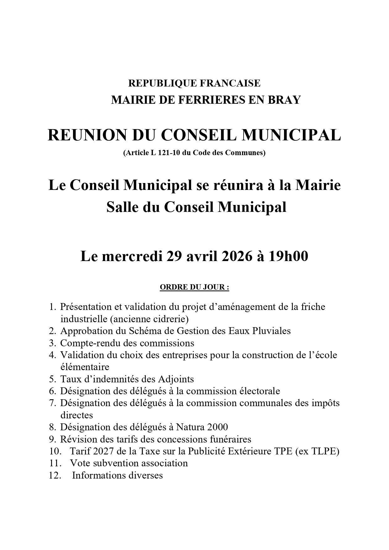 Affiche Conseil municipal 29/04/2026