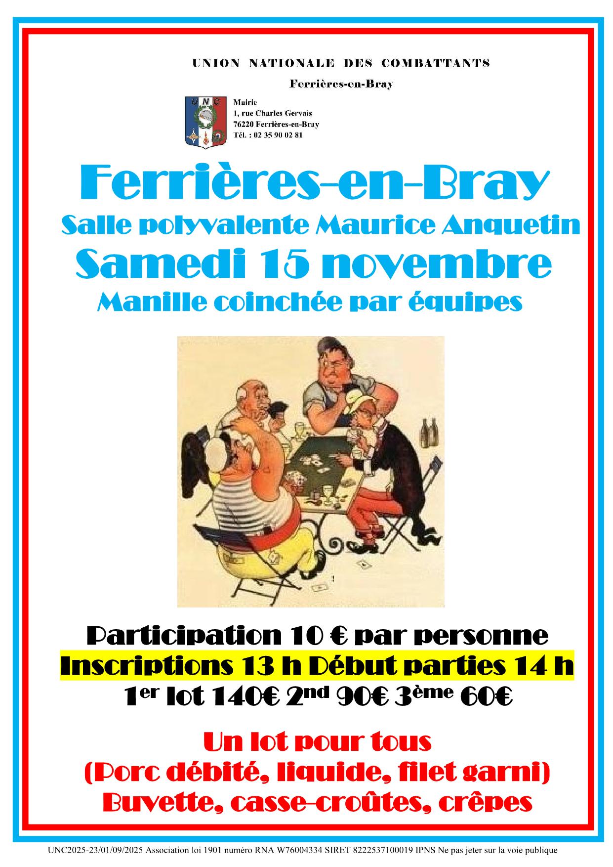 Affiche Manille coinché du 15 novembre 2025